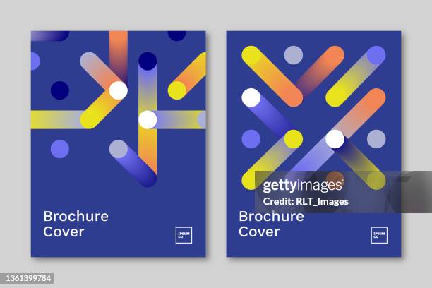 brochure cover design layout with abstract geometric connection graphics - modern sans serif font stock illustrations