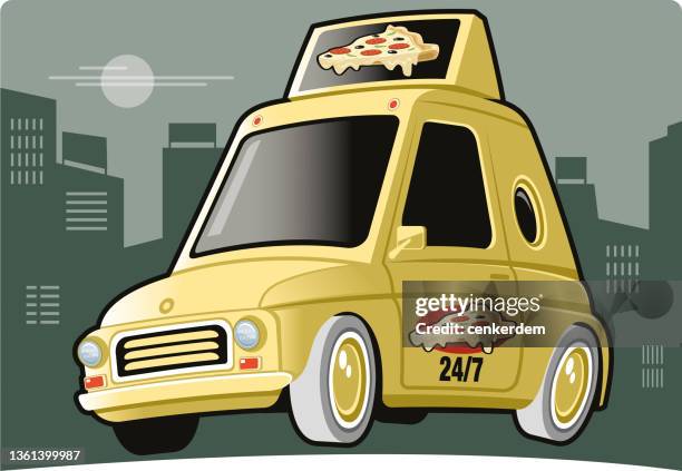 pizza delivery car - delivery van driver stock illustrations