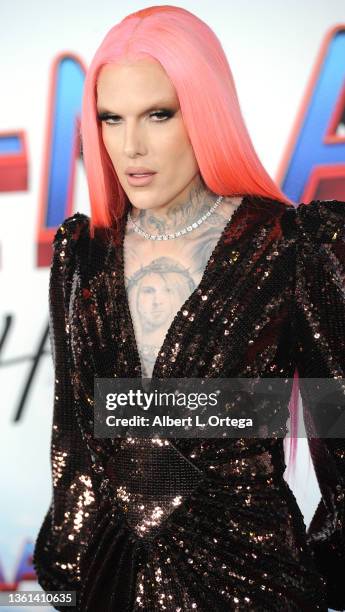 Jeffree Star attends Sony Pictures "Spider-Man: No Way Home" Los Angeles Premiere held at The Regency Village Theatre on December 13, 2021 in Los...