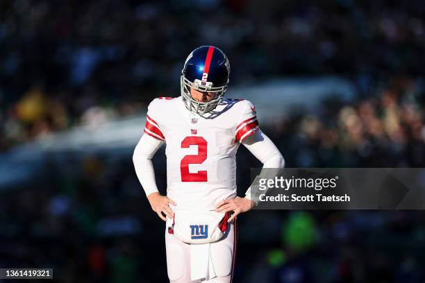 Mike Glennon of the New York Giants reacts after a play against the Philadelphia Eagles during the second half at Lincoln Financial Field on December...