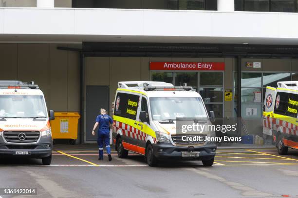 General view of the ambulance entrance of St Vincent's Hospital on December 28, 2021 in Sydney, Australia. COVID-19 testing clinics are at capacity...