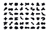 Random black abstract shapes. Set of organic blobs of irregular shape. Simple blotch, inkblot. Vector illustration isolated on white backgound
