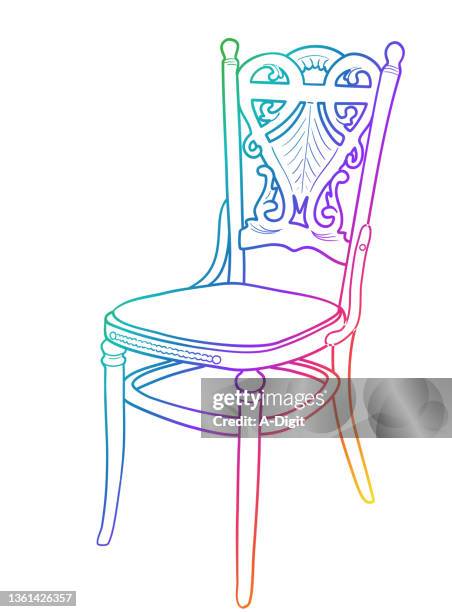 unique antique single chair rainbow - bright kitchen stock illustrations