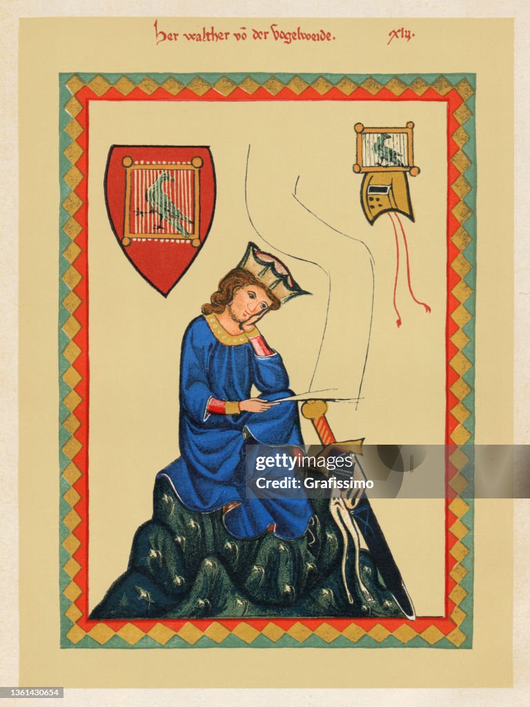 Troubadour und Minnesänger Walther von der Vogelweide mittelalterliches Porträt aus dem 14. Jahrhundert