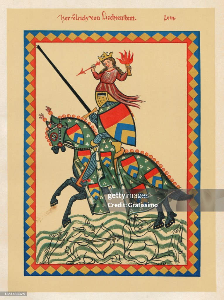 Troubadour und Minnesänger Ulrich von Liechtenstein mittelalterliches Porträt aus dem 14. Jahrhundert