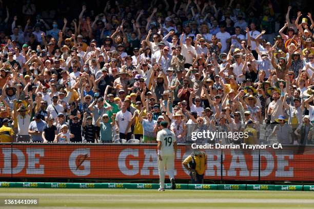 The large crowd cheers Scott Boland of Australia as he takes up his fielding position during day three of the Third Test match in the Ashes series...