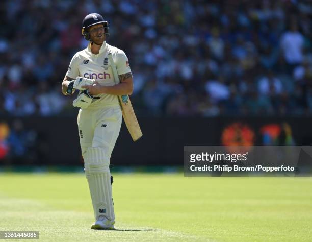 Ben Stokes of England leaves the field after being dismissed during day three of the Third Test match in the Ashes series between Australia and...