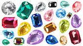 Set of bright gemstones isolated on white. Banner design