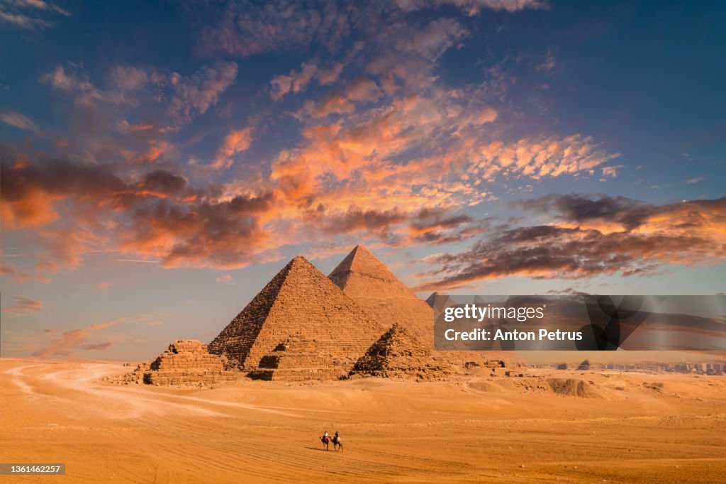 Great Pyramid of Cheops at sunset. Giza, Cairo, Egypt