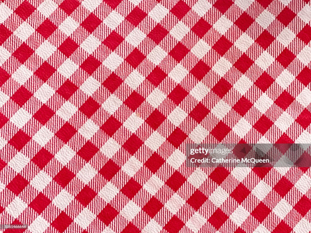 Traditional red & white plaid check picnic blanket background