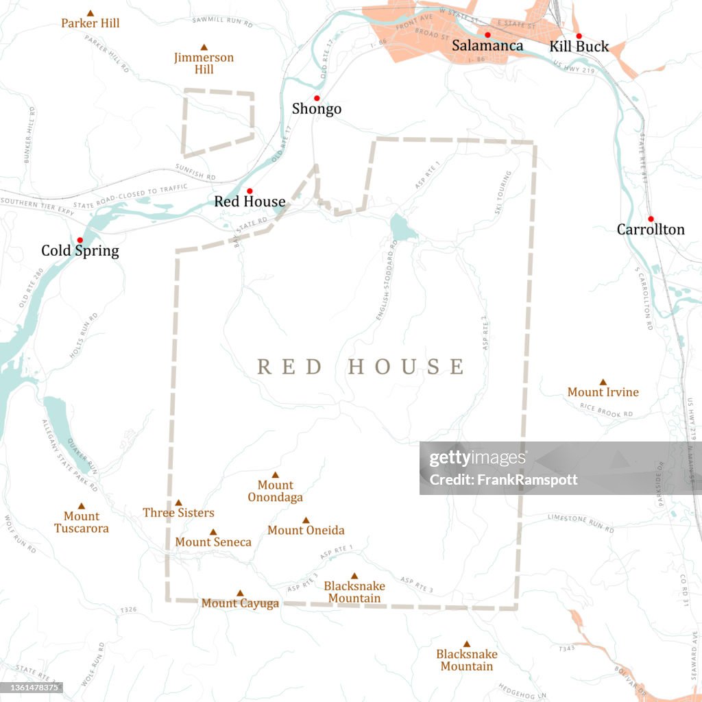 NY Cattaraugus Red House Vector Road Map
