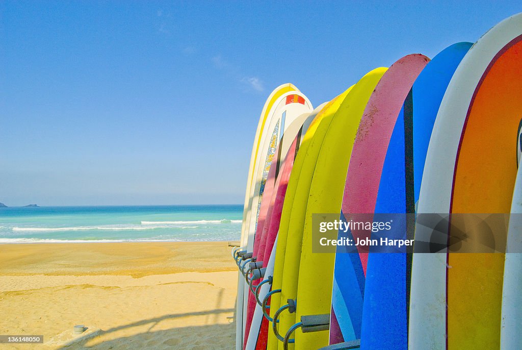 Surfboards on beach Newquay, Corwall