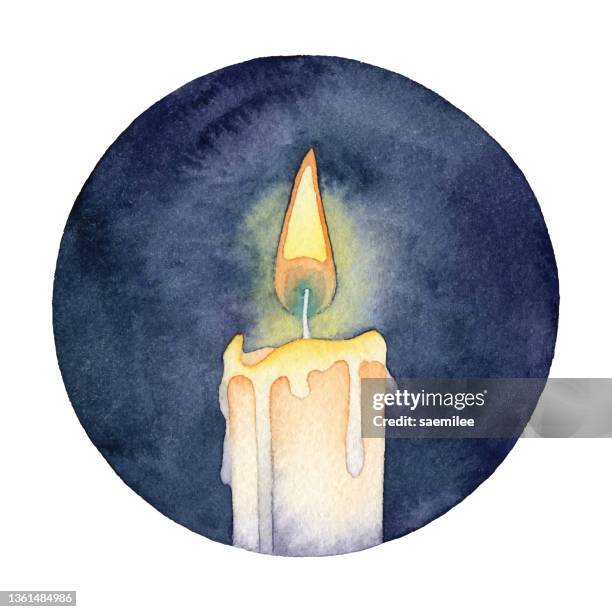 bildbanksillustrationer, clip art samt tecknat material och ikoner med watercolor bright candle in the dark - christmas candle