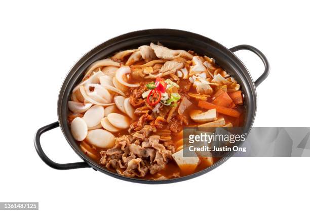 variety of ingredients in korean hotpot stew, jungol - hot pot dish fotografías e imágenes de stock