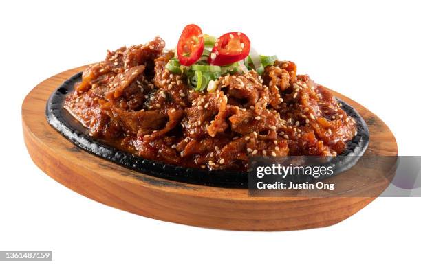 korean style meat bulgogi hot plate, beef - korean food stock pictures, royalty-free photos & images