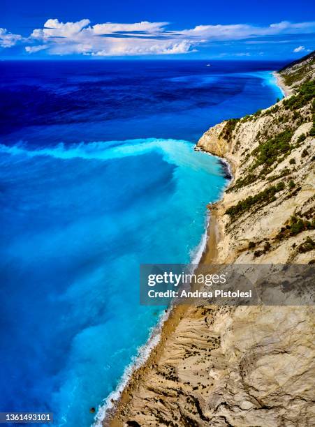 egremni beach on lefkada island, greece - egremni beach stock pictures, royalty-free photos & images