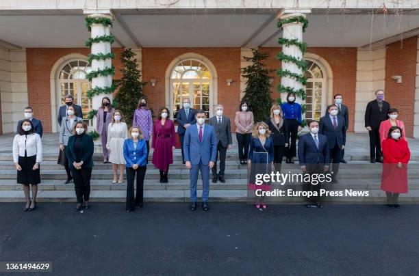 Family photo of the coalition government of PSOE and Unidas Podemos after the departure of the former Minister of Universities, Manuel Castells, at...