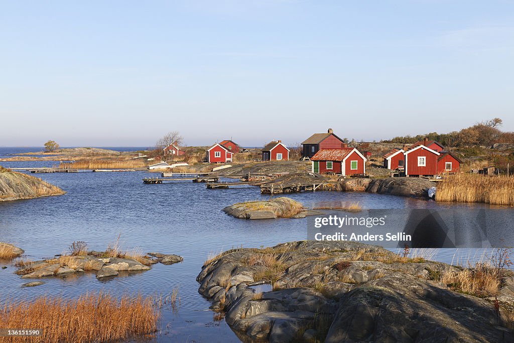 Small cottages in autumn i archipelago