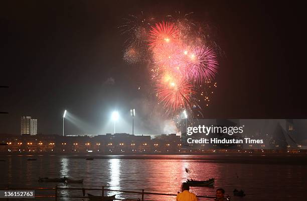 Fireworks explode as India won the 2011 ICC World Cup final beating Sri Lanka by 6 wickets at Wankhede stadium in Mumbai, India on April 2, 2011.