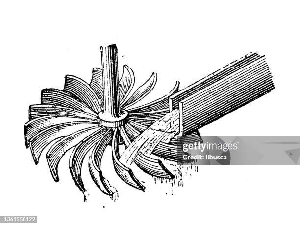 antike illustration: wasserradturbine - watermill stock-grafiken, -clipart, -cartoons und -symbole