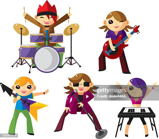 ilustrações de stock, clip art, desenhos animados e ícones de mulher música rock band - músico de rock