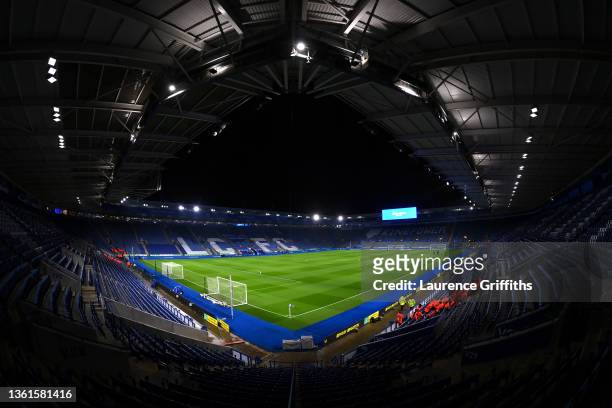 General view inside the stadium prior to the Premier League match between Leicester City and Liverpool at The King Power Stadium on December 28, 2021...