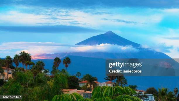 dry volcanic landscape of tenerife. distant teide volcano - tenerife stock pictures, royalty-free photos & images