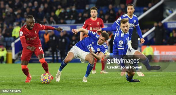 Naby Keita of Liverpool during the Premier League match between Leicester City and Liverpool at The King Power Stadium on December 28, 2021 in...