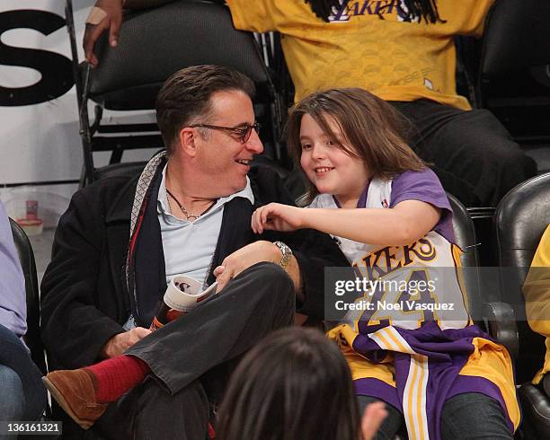 Andy Garcia and Andres Garcia-Lorido attend the Los Angeles Lakers vs Utah Jazz game on December 25, 2011 in Los Angeles, California.
