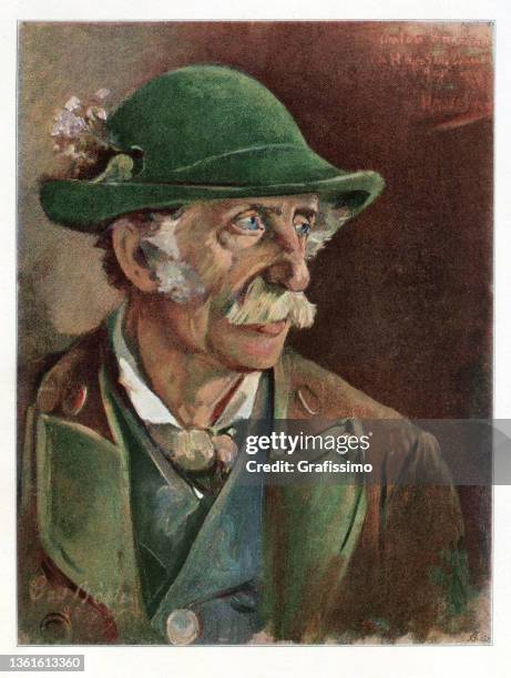 bavarian farmer near lake schliersee bavaria portrait 1898 - oil painting stock illustrations