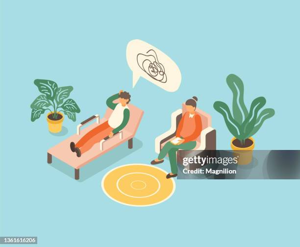 mental health isometric vector - psychotherapy stock illustrations