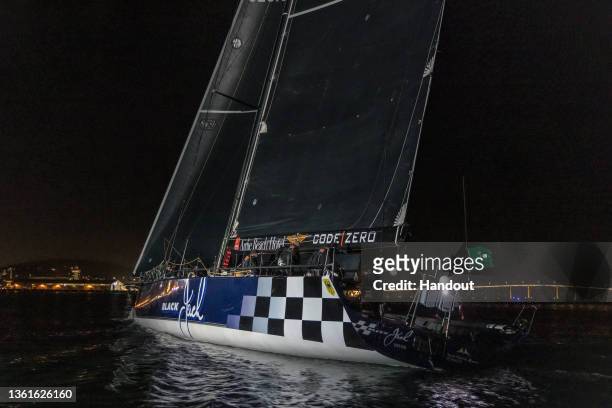 In this handout photo provided by Andrew Francolini/ROLEX via the Cruising Yacht Club of Australia, Black Jack, Owned by Peter Harburg, Skippered by...