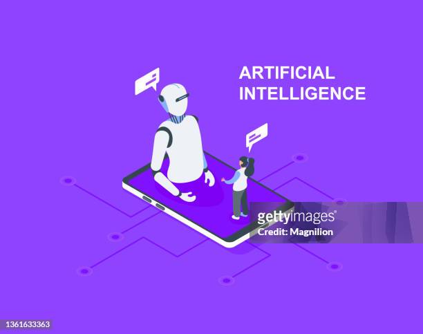 artificial intelligence isometric vector - chatbots stock illustrations