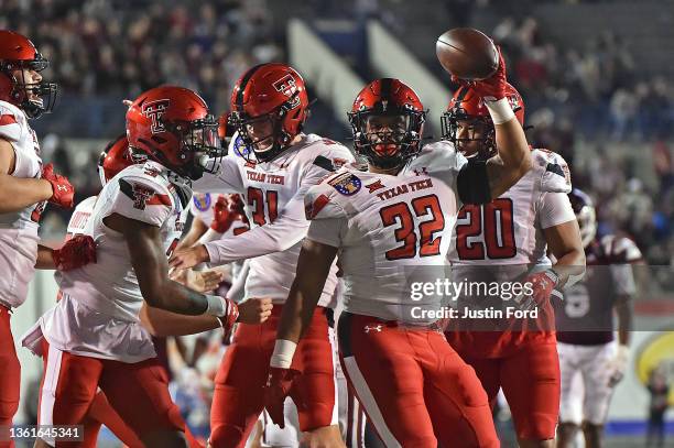 Tyrique Matthews of the Texas Tech Red Raiders reacts after recovering a fumble during the second half against the Mississippi State Bulldogs in the...