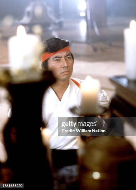 Japanese martial artist, actor, filmmaker and writer Sho Kosugi , on the set of "Pray for Death" circa 1985 in Los Angeles, California.