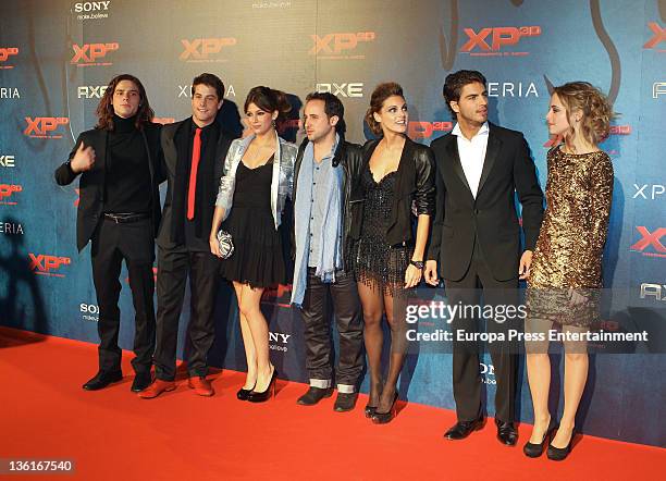 Actors Oscar Sinela, Luis Fernandez, Ursula Corbero, director Sergi Vizcaino, Amaia Salamanca, Maxi Iglesias and Alba Ribas attend 'XP3D' premiere at...