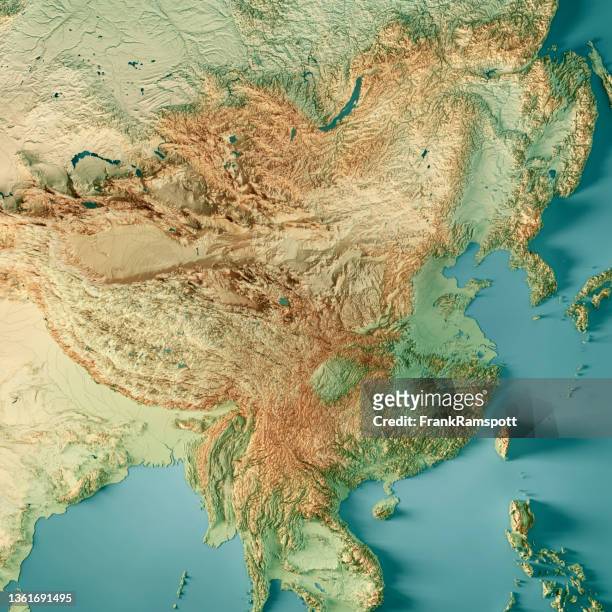 china 3d render topographic map color - satellite view of bay of bengal stock pictures, royalty-free photos & images