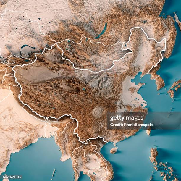 china 3d render topographic map neutral border - satellite view of bay of bengal stock pictures, royalty-free photos & images