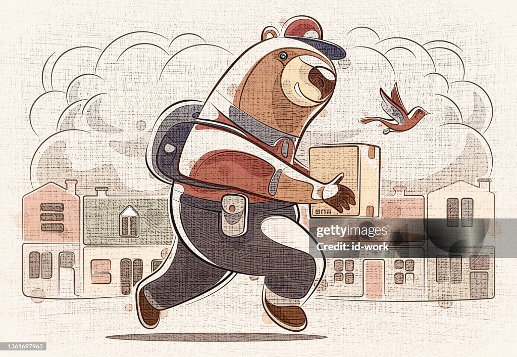 Courier bear carrying parcel