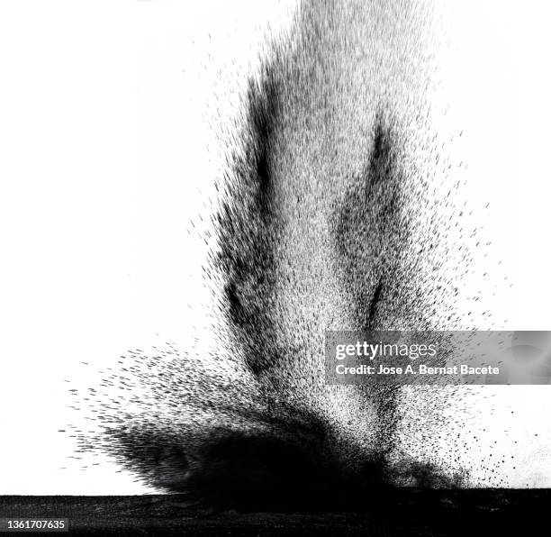 shock wave from an explosion of dust and smoke on a white background. - fireworks on white stockfoto's en -beelden