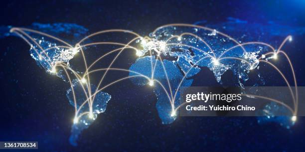 world map and network communication - world map network stock pictures, royalty-free photos & images