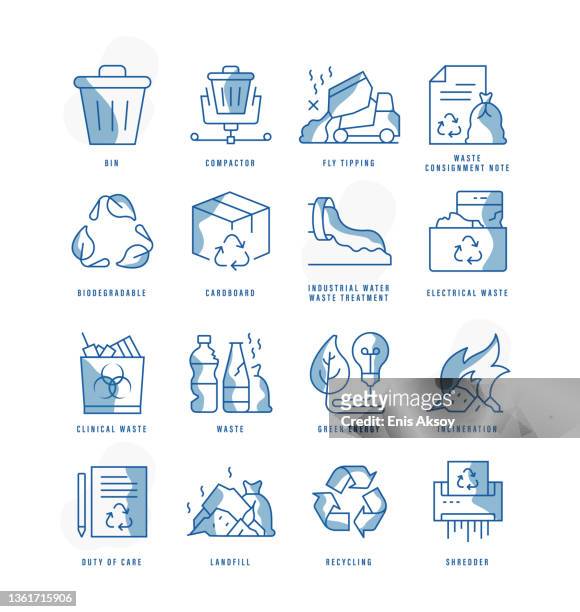 waste and recycling icons - landfill stock illustrations