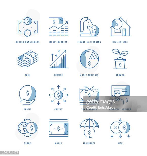 stockillustraties, clipart, cartoons en iconen met wealth management icons - aandelen beurs