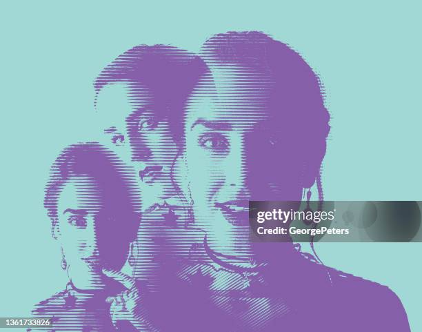 multiple exposure of woman - double exposure portrait stock illustrations