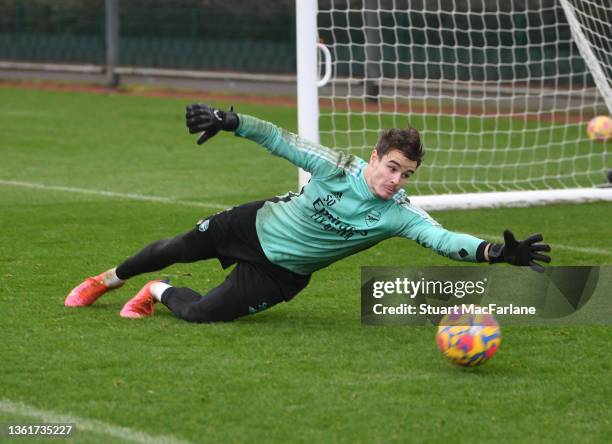 James Hillson of Arsenal during a training session at London Colney on December 29, 2021 in St Albans, England.