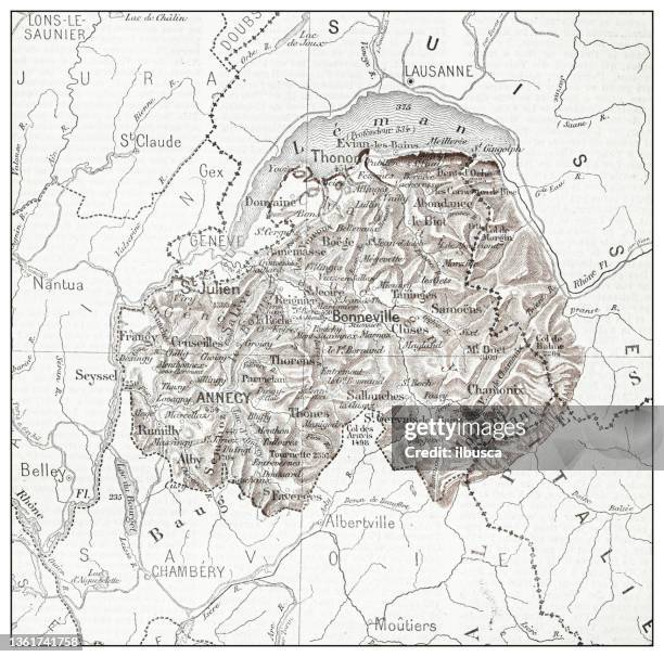 antique french map of haute-savoie (département) - haute savoie stock illustrations