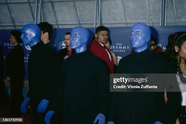 American performance art group Blue Man Group attend the 43rd Annual Grammy Awards, held at the Staples Center in Los Angeles, California, 21st...