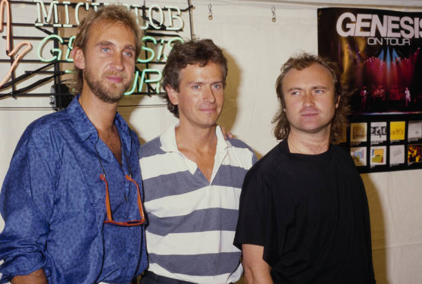 British rock band Genesis attend a press conference ahead of their Invisible Touch Tour date at Dodger Stadium in Los Angeles, California, 22nd May...