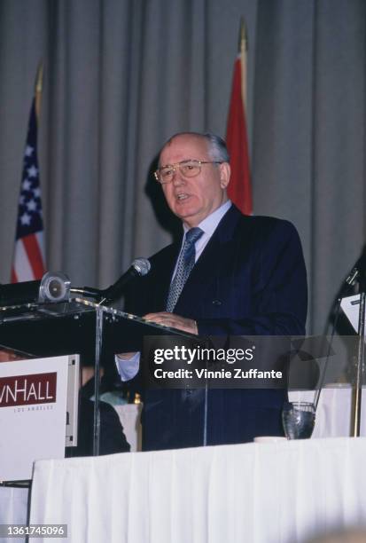 Russian politician Mikhail Gorbachev, former President of the Soviet Union, addresses the 4th Environmental Media Awards, held at CBS Television City...