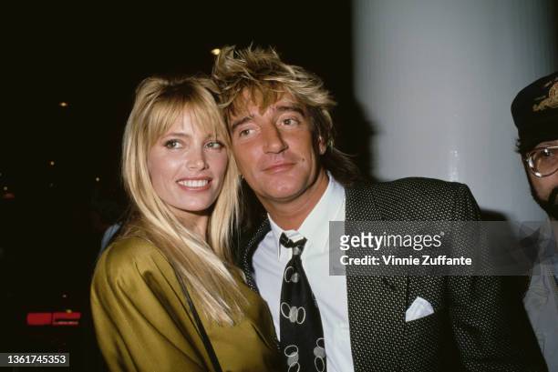 America model Kelly Emberg and her partner, British singer and songwriter Rod Stewart attend an event at the Carlyle Hotel in New York City, New...